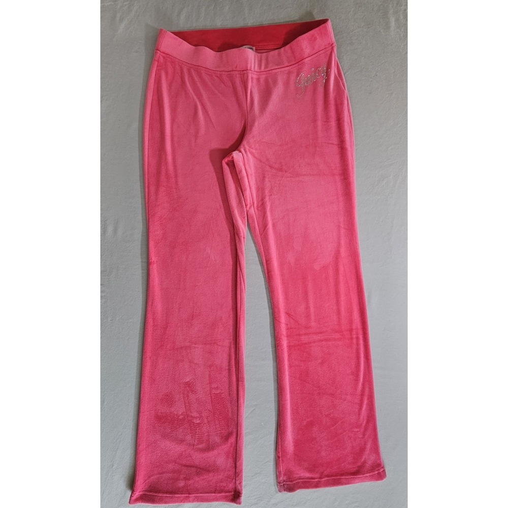 Juicy Couture Velour Sweatpants Women's L Pink Polyester Spandex Elastic Waist